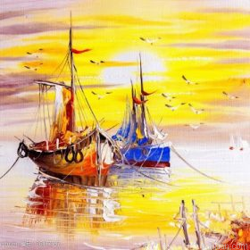 Warm Sunset And Ships Paint By Numbers.png