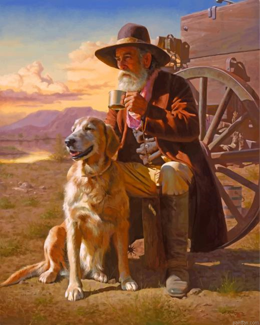 Western Old Man And His Dog Paint By Number.png
