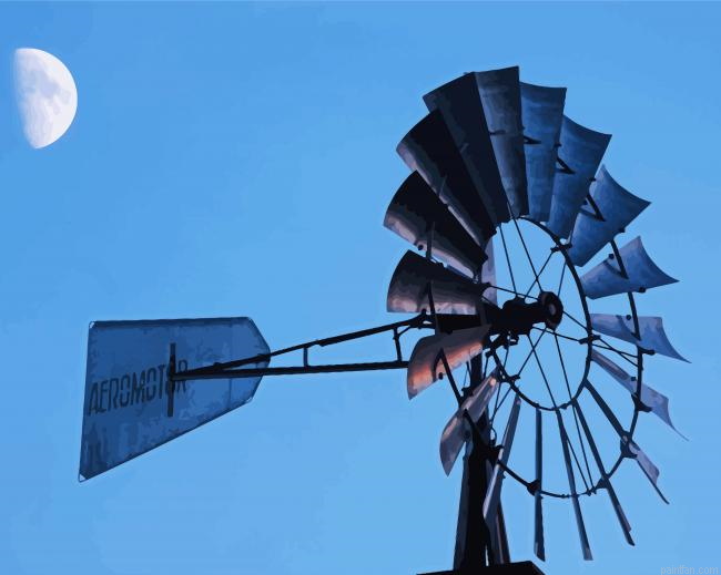 Western Windmill And Moon Paint By Numbers.png