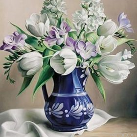 White Flowers In Vase Paint By Numbers.png