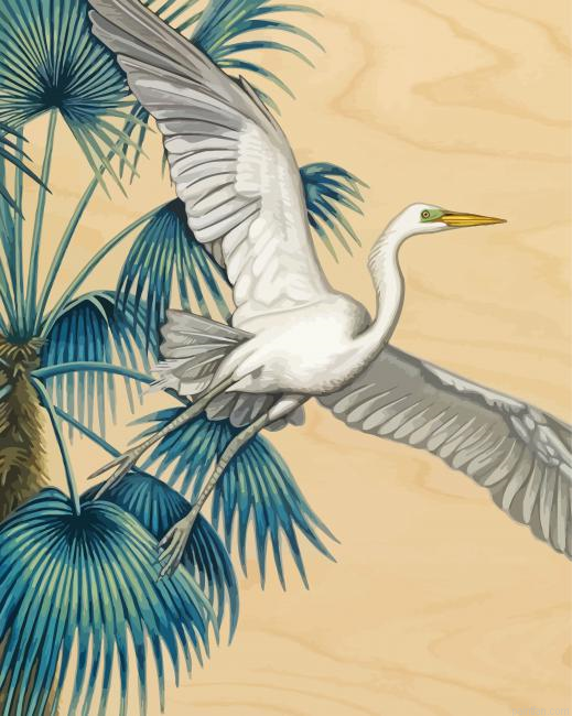 White Heron Flying Paint By Numbers.png
