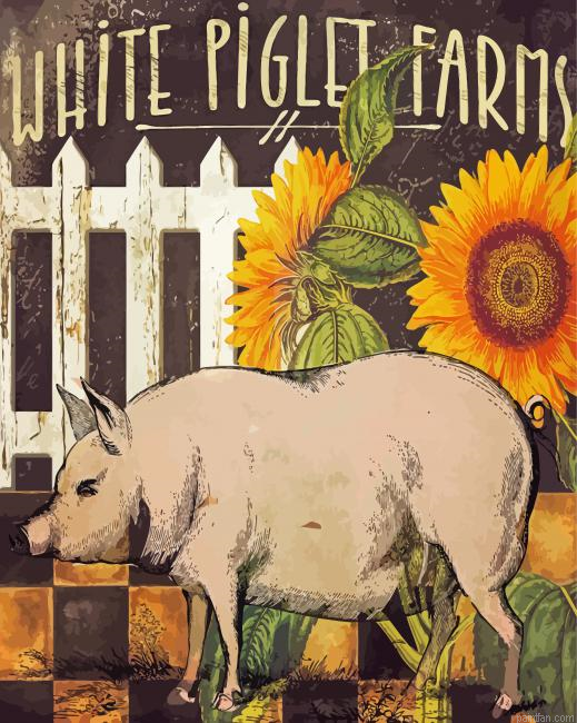 White Pig With Sunflowers Paint By Numbers.png