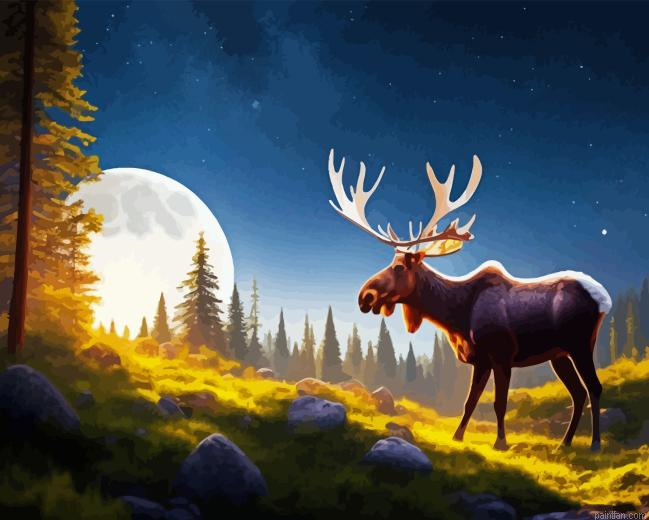 Wild Moose And Moon Paint By Numbers.png