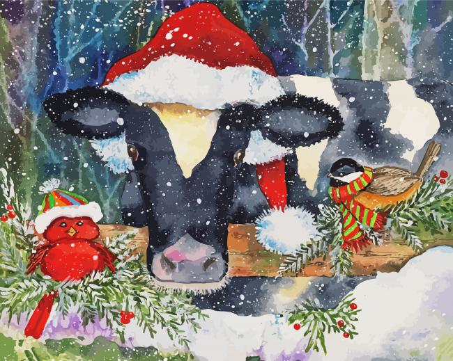 Winter Christmas Cow Paint By Numbers.png