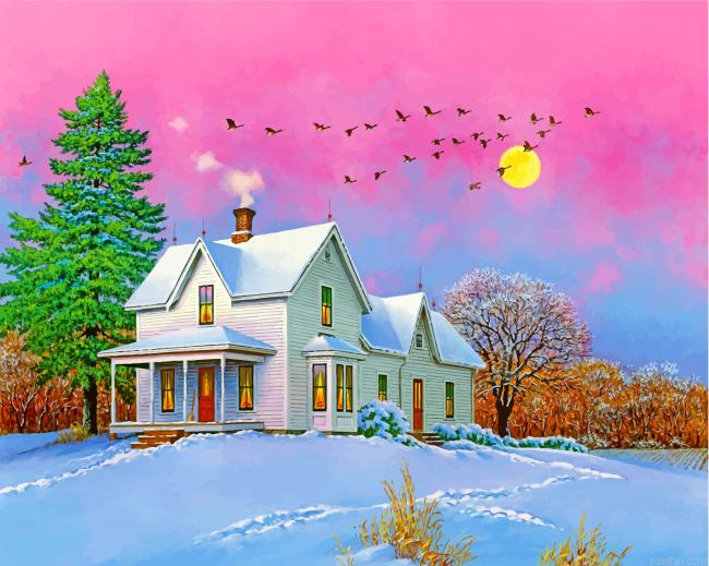 Winter Snow Cottage Paint By Number.png