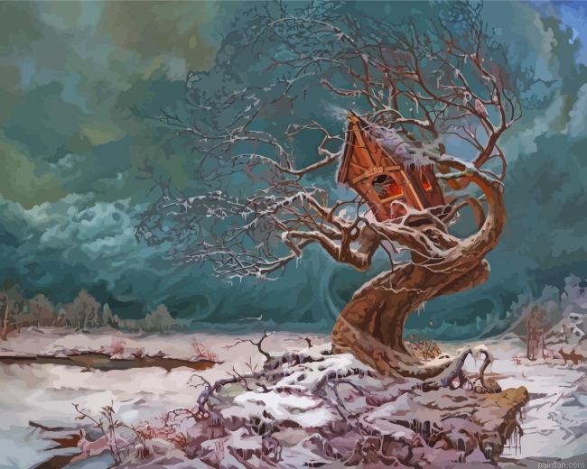 Winter Tree House Paint By Number.png