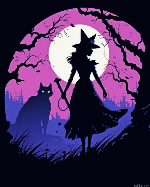 Witch And Cat Paint By Numbers.png