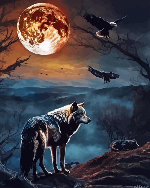Wolf And Eagles Moon Paint By Numbers.png