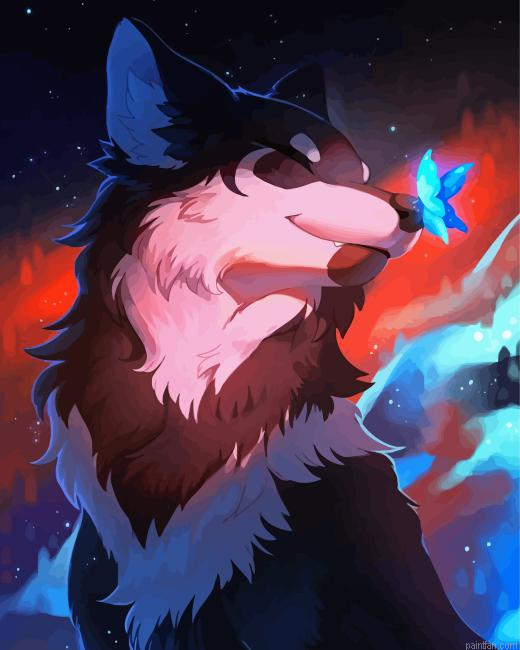Wolf With Butterfly Paint By Numbers.png