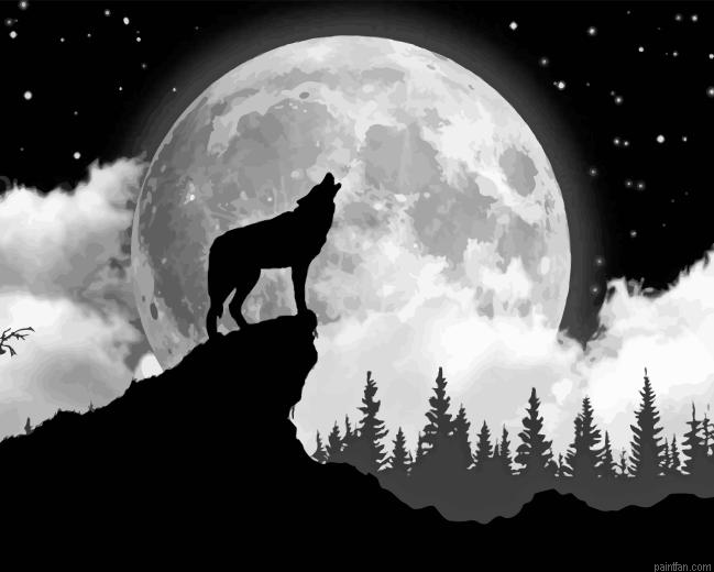 Wolf With Moon Paint By Numbers.png