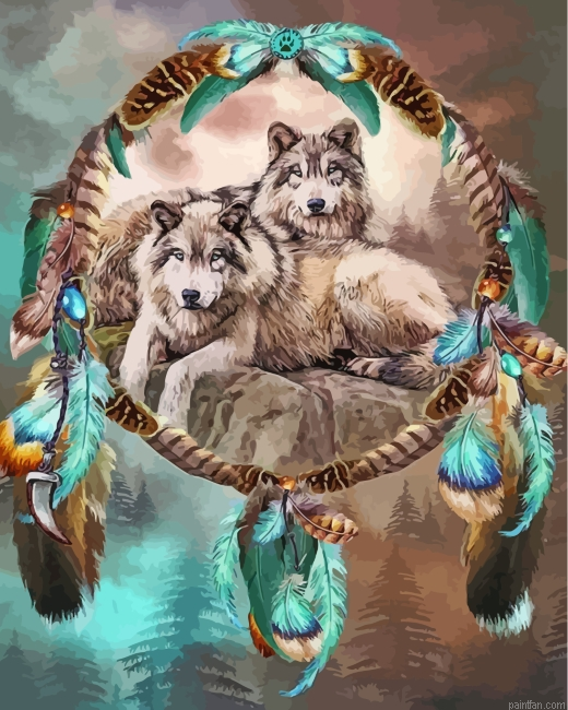 Wolves With Dream Catchers Paint By Number.png