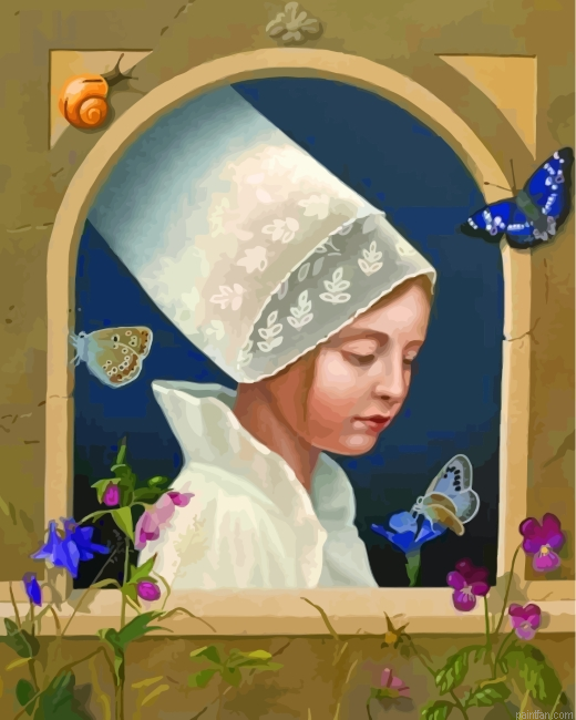Woman And Butterflies Paint By Number.png