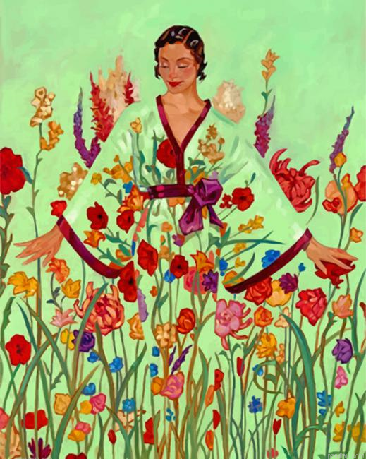 Woman And Flowers Art Paint By Number.png