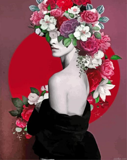 Woman And Flowers Paint By Number.png