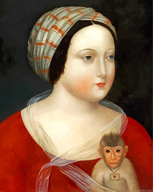Woman And Her Little Monkey Paint By Number.png