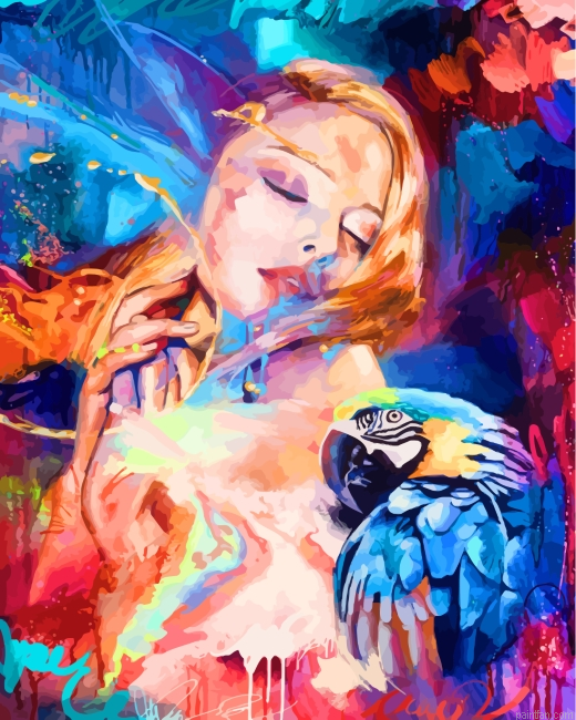 Woman And Parrot Paint By Number.png