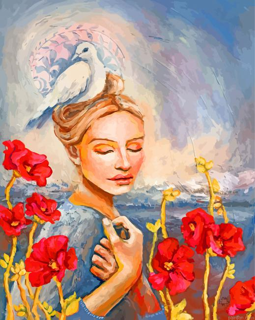 Woman And Pigeon Paint By Number.png