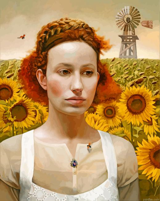 Woman And Sunflowers Paint By Number.png
