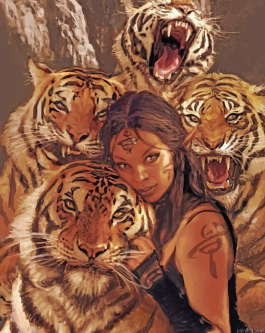 Woman And Tigers Paint By Numbers.png