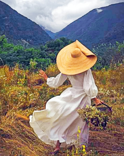 Woman Contemplating The Nature Vintage Paint By Numbers.png