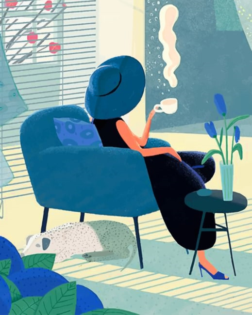 Woman Drinking Coffee Illustration Paint By Numbers.png