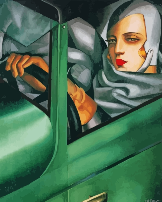 Woman Driving Green Bugatti Paint By Number.png