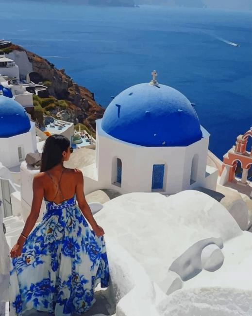 Woman Enjoying Santorini New Paint By Numbers.png