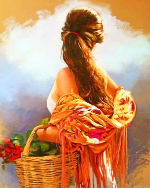 Woman Holding A Basket Full Of Red Flowers New Paint By Numbers.png