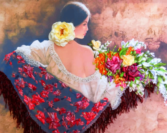 Woman Holding Flowers Bouquet New Paint By Numbers.png