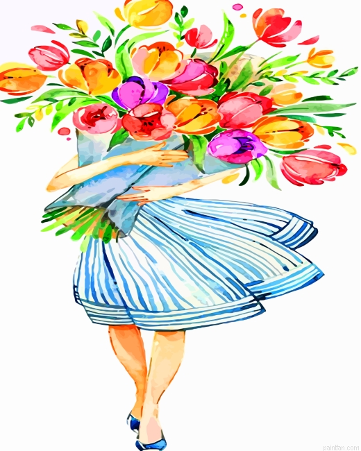 Woman Holding Flowers Paint By Number.png