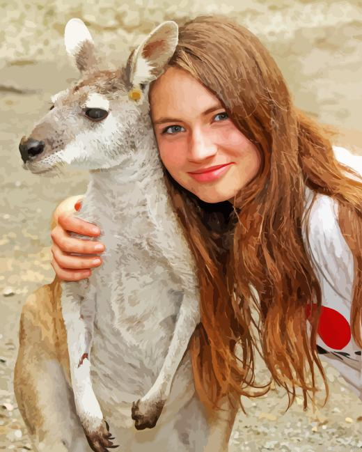 Woman Holding Kangaroos Paint By Numbers.png