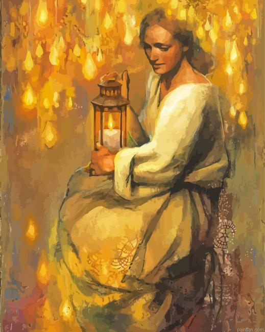 Woman Holding Lantern Art Paint By Numbers.png