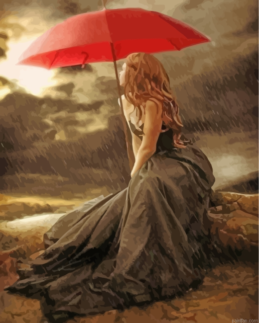 Woman Holding Red Umbrella Paint By Number.png