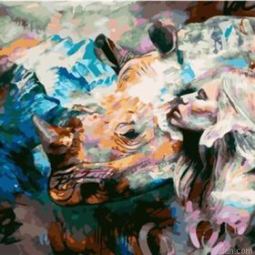 Woman Hugging A Rhinos Paint By Numbers.png