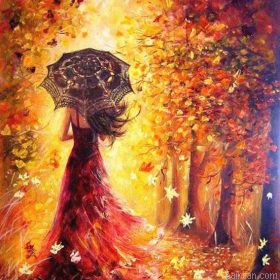 Woman In Autumn Trees Paint By Numbers.png