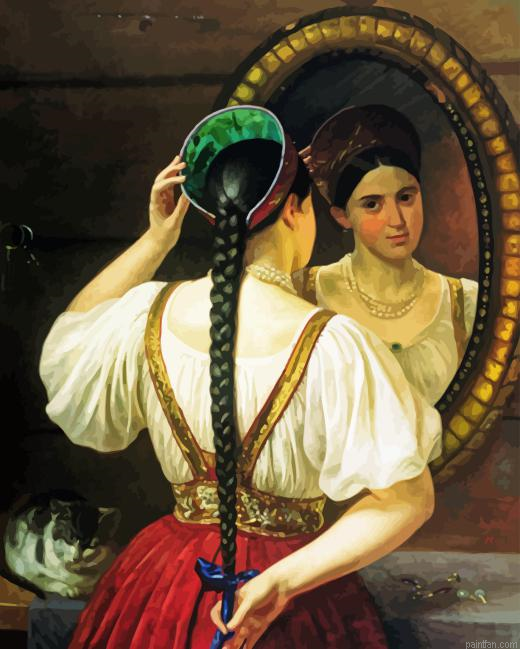 Woman Looking In A Mirror Paint By Numbers.png