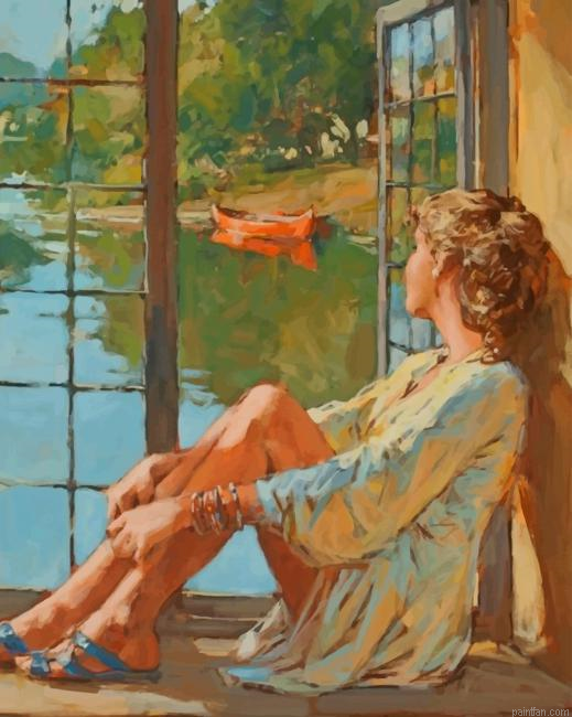 Woman Looking Through The Window Paint By Numbers.png