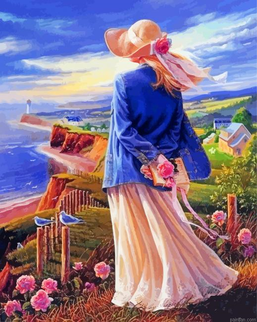 Woman Looking To Sea Paint By Number.png