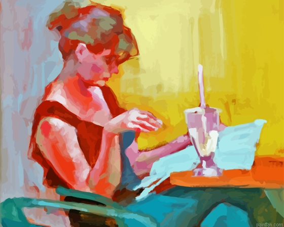 Woman Reading In A Cafe Paint By Numbers.png