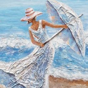 Woman Umbrella On Beach Paint By Numbers.png