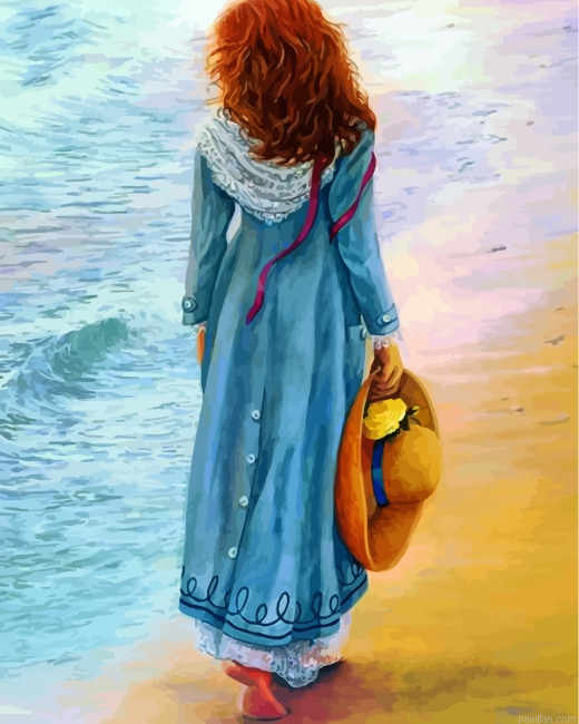 Woman Walking By Sea Paint By Number.png