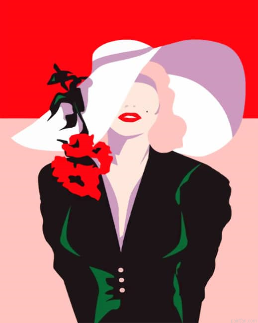Woman Wearing A White Sunhat Illustrations Paint By Numbers.png