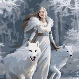Woman White Wolves Paint By Numbers.png