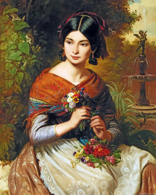 Woman With Flowers Paint By Numbers.png