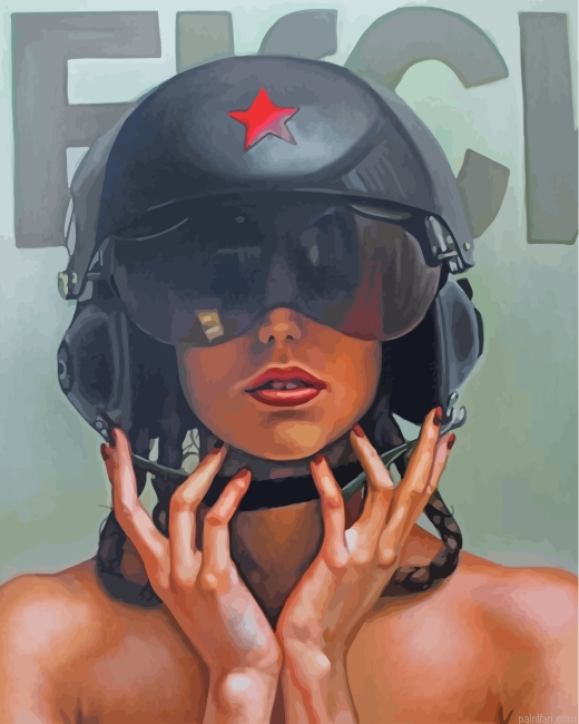Woman With Motorbike Helmet Paint By Number.png