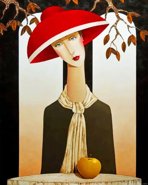 Woman With Red Sunhat Illustrations Paint By Numbers.png