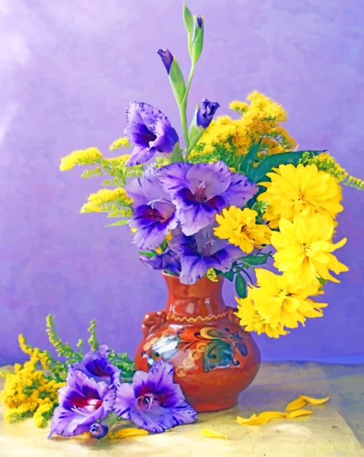 Yellow And Purple Flowers Aesthetic Paint By Numbers.png