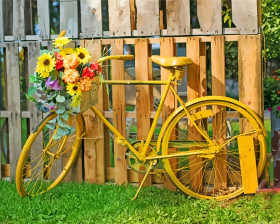 Yellow Bike And Flowers Paint By Numbers.png
