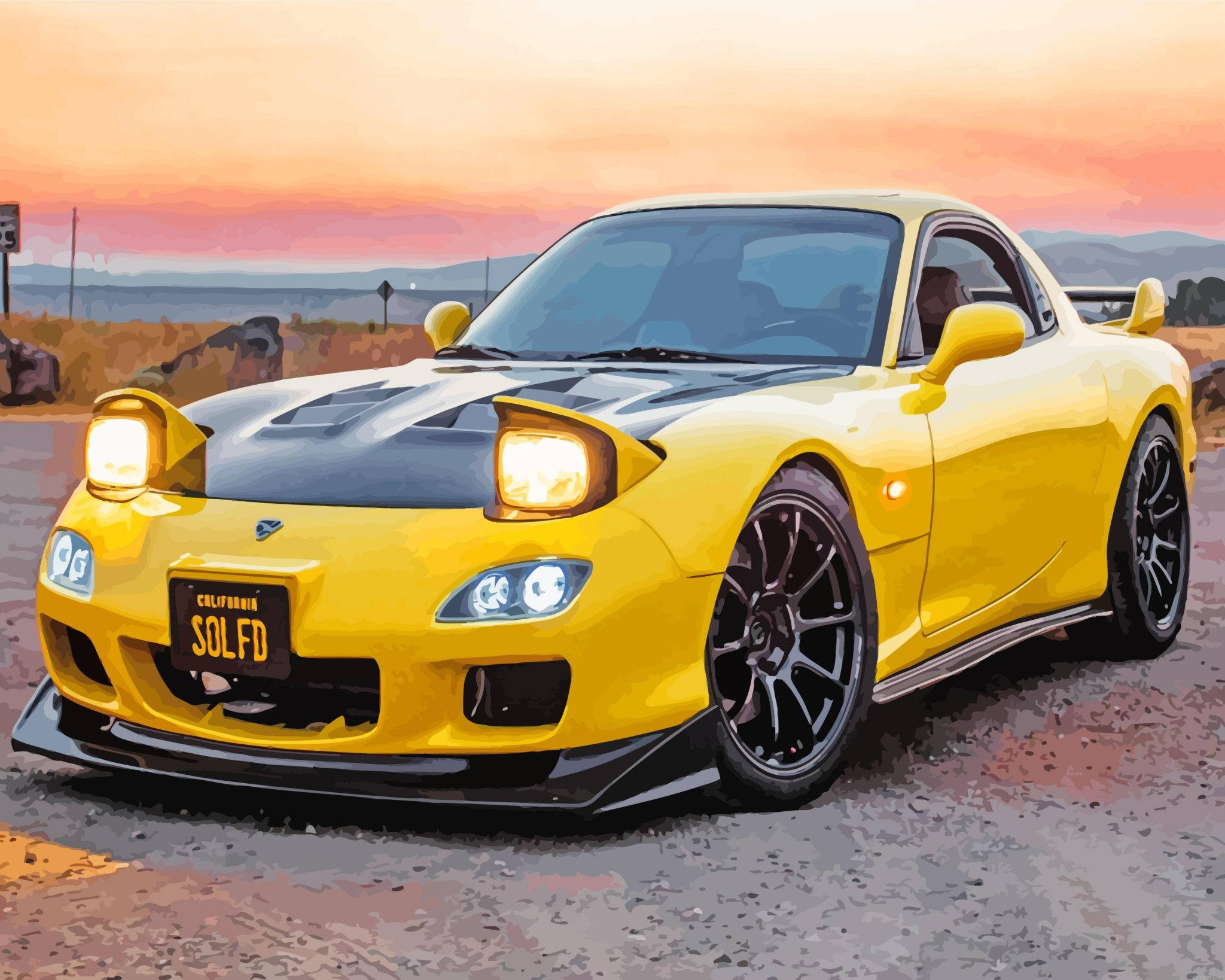 Yellow Mazda Rx7 Paint By Numbers.png