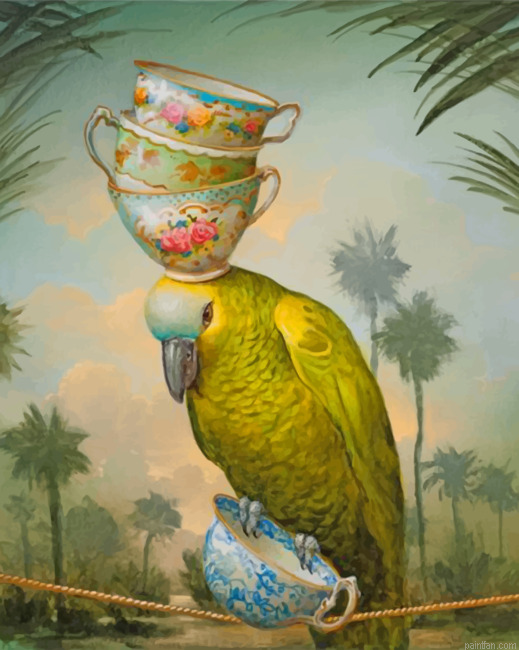 Yellow Parrot Carrying Cups Paint By Numbers.png